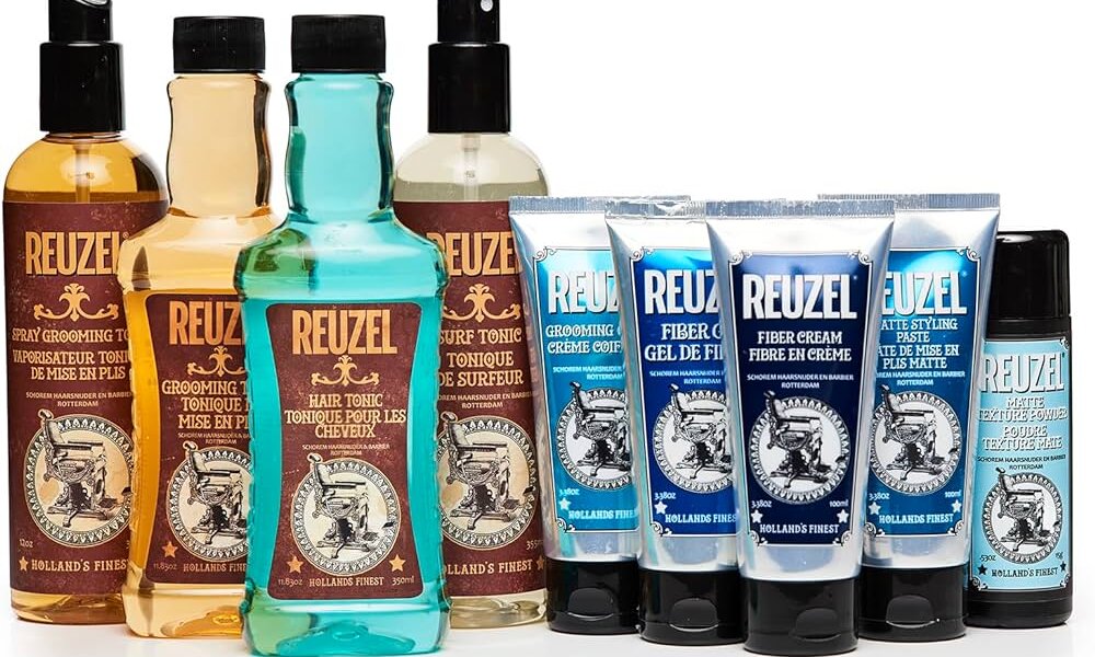 Reuzel product lineup on a bathroom shelf