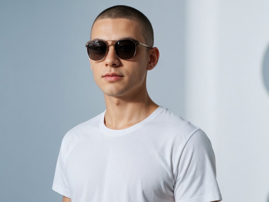 A man with a buzz cut, featuring an extremely short haircut