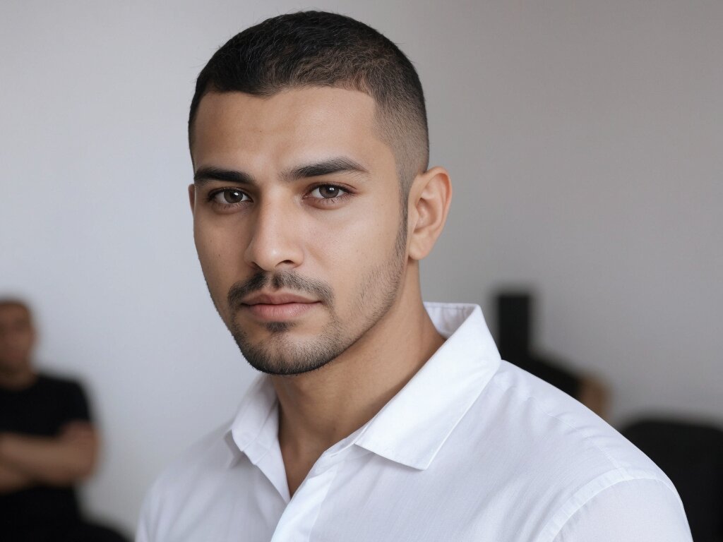 Arab man with crew cut haircut, showing a clean and low-maintenance haircut
