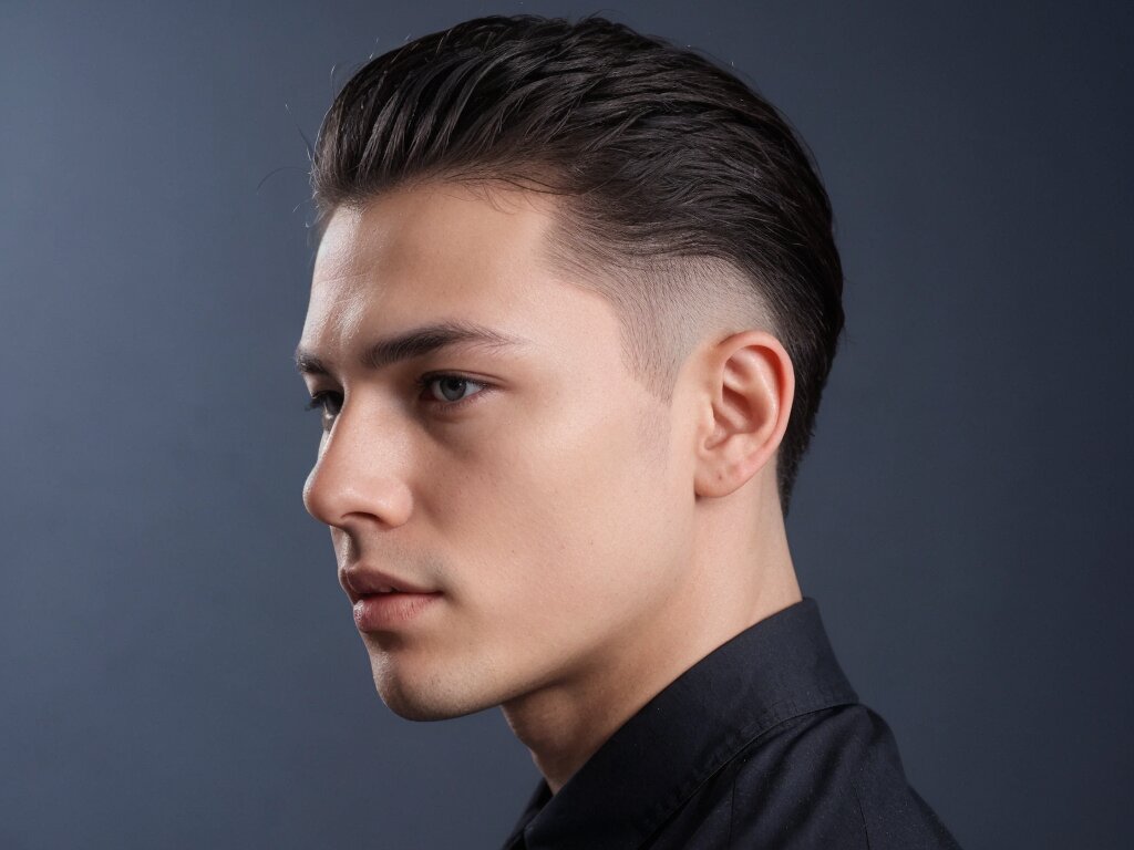 A man with a slicked-back undercut, demonstrating a classic haircut style
