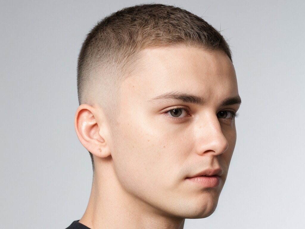 Close-up of a buzz cut, demonstrating a very short haircut for men