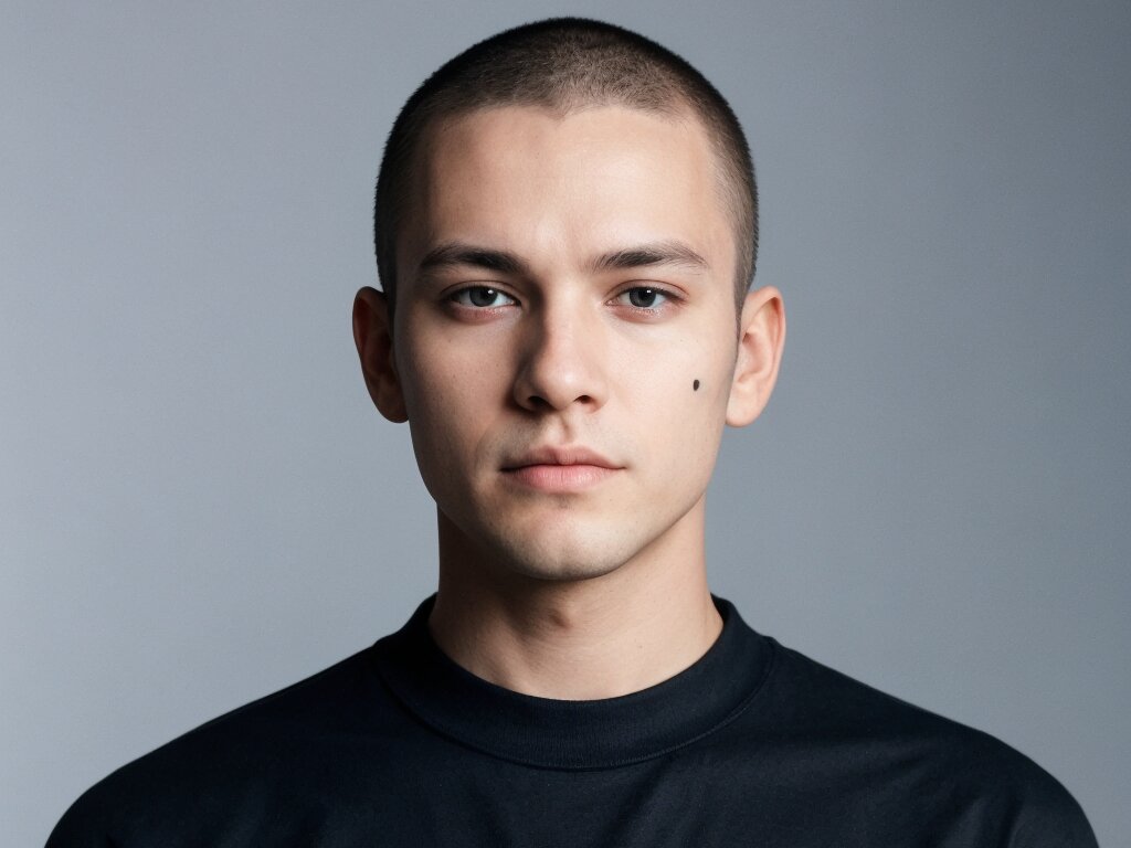 Man with a buzz cut and tattoos, an edgy look for very short haircuts for men