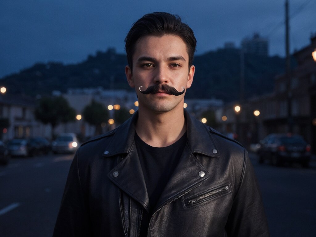 Man with Chevron moustache and a leather jacket"