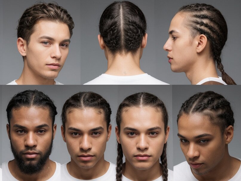 A group of men with various cornrow styles, demonstrating the versatility of cornrows men prefer