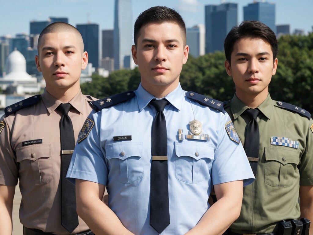 Police officers from different ethnic backgrounds with compliant haircuts