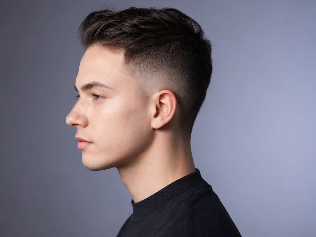 Side view of a fade haircut, demonstrating a smooth transition in short haircuts men prefer