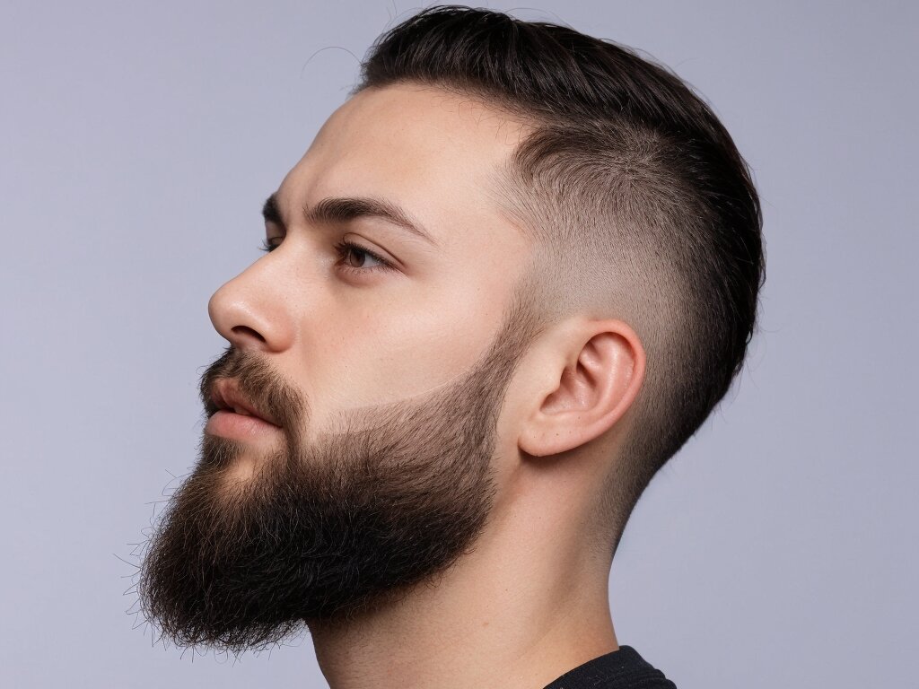 Side view of a fade with a beard, a stylish combination for short haircuts men can choose