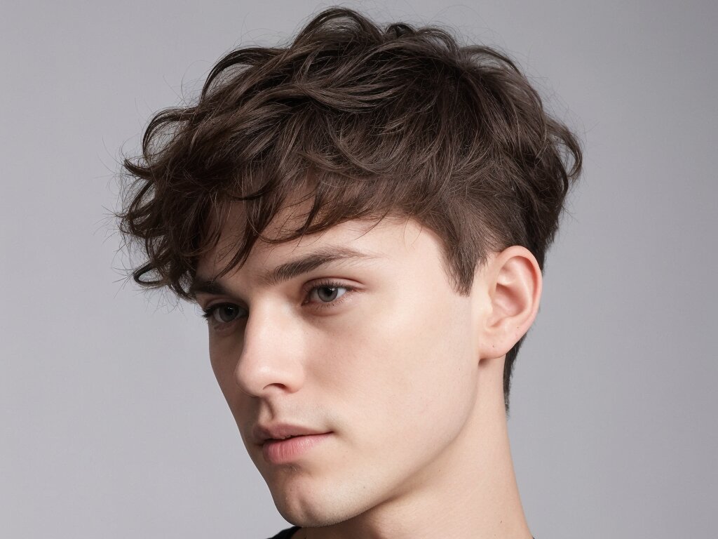 Front view of a French crop with wavy hair, a unique style for short hairstyles men with texture prefer