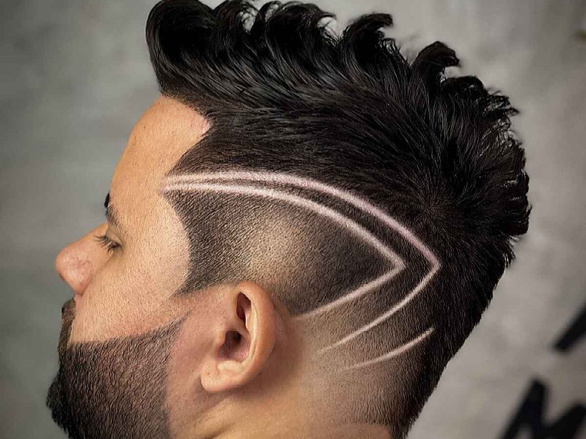 Modern haircut with geometric lines design