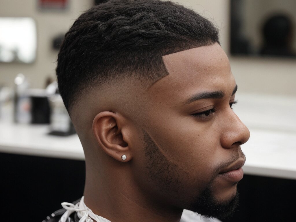Detailed view of a low taper fade on a Black man