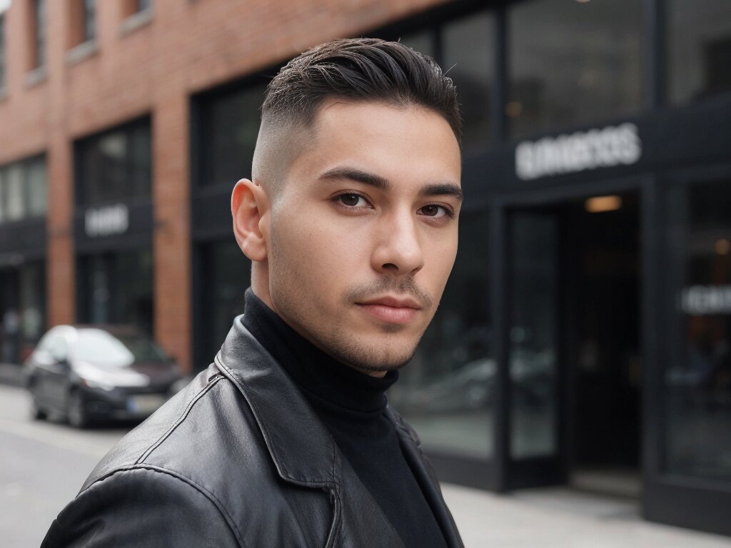Profile view of a bulky mid fade haircut